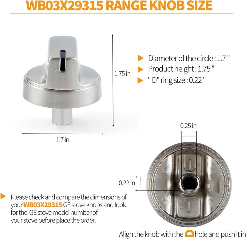atgestore Stainless Steel WB03X29315 Stove Knob Replacement Parts for GE Stove Knob 191D9233 GE Cooktop Knobs JGP5030SLSS JGP5036SL1SS Gas Range Burner Control Knob Electric Stove Top Knob 5Pcs - Image 2